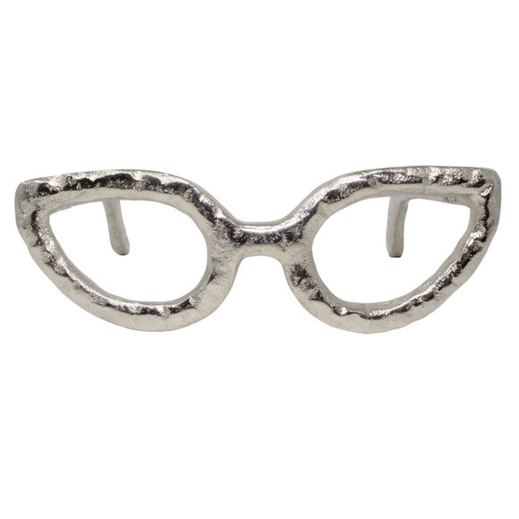 Large Retro Cat Eye Silver Glasses Aluminum Sculpture Decor 8" W x 8" L x 3" H - Picture 2 of 4